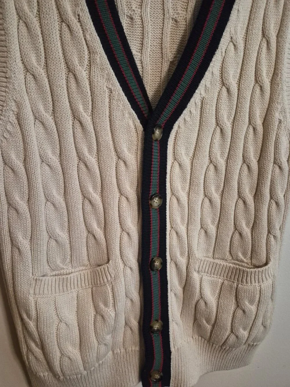 J Crew Organic Cotton Grandpa Core Cable Knit V-Neck Cardigan Vest